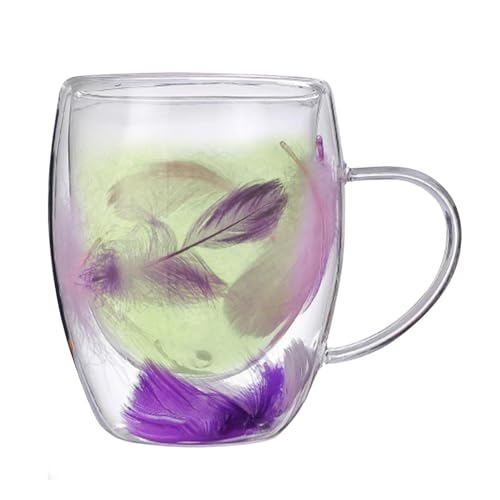 Isolierte Glas-Kaffeetassen – Doppelschicht 350 ml Glasfederbecher – Transparente Kaffeetasse mit Griff für heiße kalte Getränke von Generic