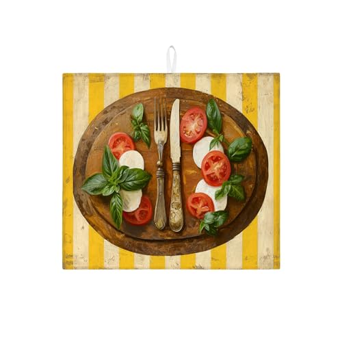 Italian Cuisine Abtropfmatten für Küchentheke, rustikales Tomaten- und Basilikum-Design, saugfähiges Abtropfgestell, Sommer-Mikrofaser-Trockenunterlage für Küchentheke, Barschutz, 40,6 x 45,7 cm von Generic