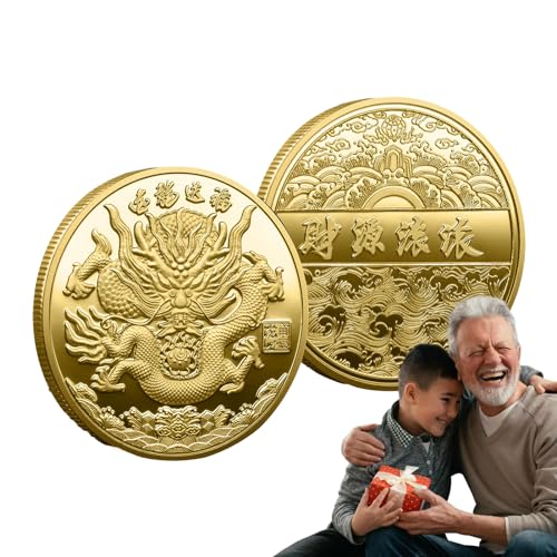 Jahr der Drachenmünze,Chinesische Drachenmünze - Frühlingsfest-Münze aus rostfreier Legierung - Erinnerungsgeschenke zum Jahr des Drachen für Bücherregal, Vitrine, Teetisch, Computertisch von Generic