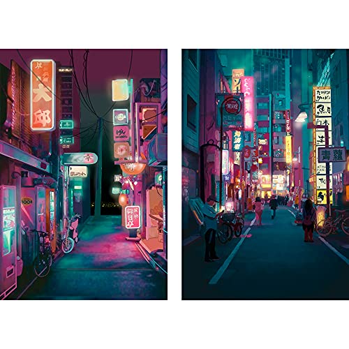 Japan-Kunst-Poster-Set von 2 – Japanischer Druck Kunstwerk auf Leinwand Rolle – Tokyo Anime Wandkunst Bild Geschenk – Preppy Night City Wanddekor Poster für Zimmer Ästhetisches Schlafzimmer Küche von KOSHENIA