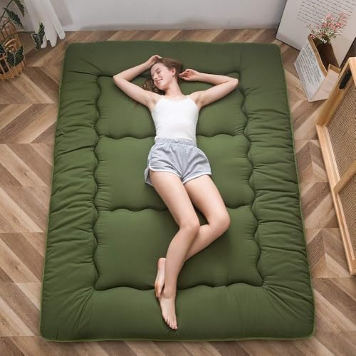 Japanische Bodenmatratze,Bodenbett,Verdickte Tatami-Matte,Schlafunterlage,Faltbare Rollmatratze,Schlafsaalmatte,Unterlage,Kinderbodenbett,Sonnenzimmer,Plüsch-Futon(Green,Queen(60"x80")) von Generic