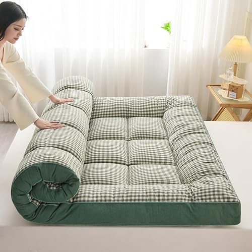 Japanische Futon-Bodenmatratze, Tragbare Isomatte, Zusammenrollbare Gästematratze, Für Camping-Sofas(Green Grid,180cm*200cm) von Generic