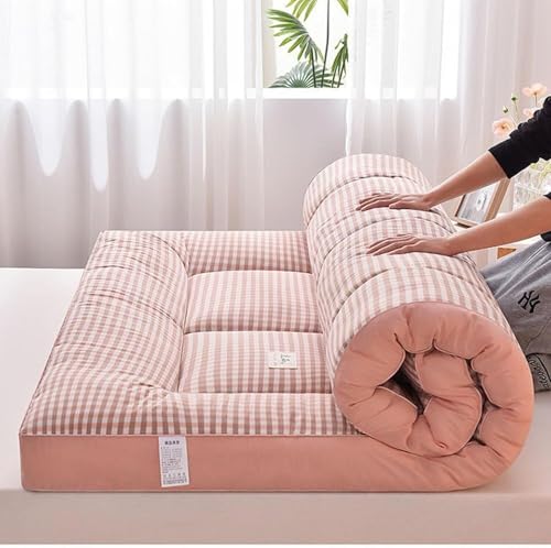 Japanische Futon-Bodenmatratze, Tragbare Isomatte, Zusammenrollbare Gästematratze, Für Camping-Sofas(Pink Grid,120cm*200cm) von Generic