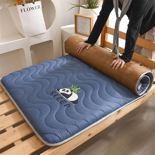 Japanische Futon-Matratze, Faltbare Roll-Up-Rattanmatte, Schlafmatte, Volle Größe Für Liege, Gästebett, Campingcouch, Kühle Matte, Meditation, Yoga, Zen(Blue,150x200cm) von Generic