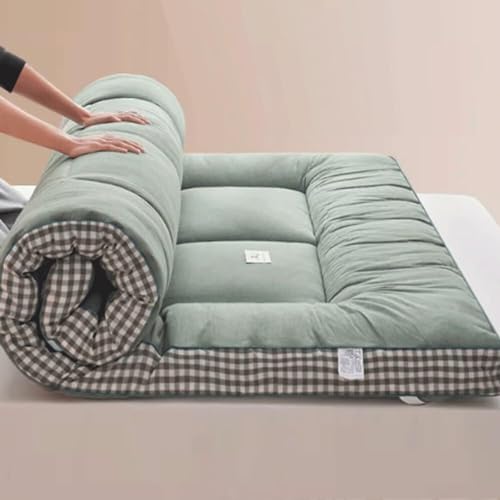 Japanische Futon-Matratze, aufgerollt Kingsize, Matratze, Bodenbett, faltbar, weicher Druck, reduziert atmungsaktive Doppel-Futonmatratze Student Schlafsaal Home Matratze (grün, 200 cm x 220 cm) von Generic