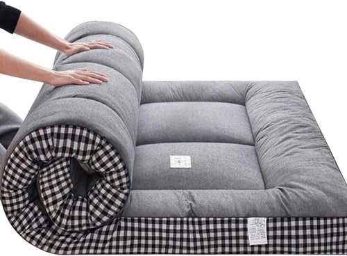 Japanische Futonmatratze, Bodenmatratze, aufrollbare Tatami-Matte, Dicke, Faltbare Isomatte, atmungsaktive Liege, Gästebett für Campingcouch (Farbe: Grau, Größe: Twin) (Grau, Doppelbett) von Generic