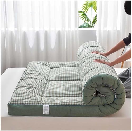 Japanische Futonmatratze, Faltbare, Atmungsaktive Tatami-Matte, Dicke, Weiche, Tragbare Campingmatratze, Twin Full Queen Size, Leicht Zu Verstauen(Green Plaid,200x220cm) von Generic