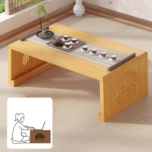 Japanischer Bodentisch aus Holz, klein, for Kaffee, wasserfest, Tee, 61 cm, Meditation, Faltbarer Schreibtisch, niedriges Betttablett, faltbar for Räume(Natural Wood,80x48cm/31.5x18.9in) von Generic