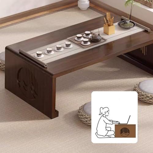 Japanischer Bodentisch aus Holz, klein, for Kaffee, wasserfest, Tee, 61 cm, Meditation, Faltbarer Schreibtisch, niedriges Betttablett, faltbar for Räume(Walnut,100x48cm/39.4x18.9in) von Generic