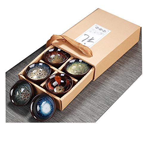 JianZhan Tenmoku 6 Farben Sole Teetasse handgefertigt Keramik Kung Fu-Teetasse – Geschenk-Box 6 Stück von Generic