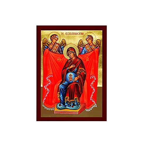 Jungfrau Maria Ikone Panagia in Schwangerschaft, handgefertigte griechisch-orthodoxe Ikone, Mutter Gottes byzantinische Kunst, Theotokos Wandbehang Holzschild von Generic