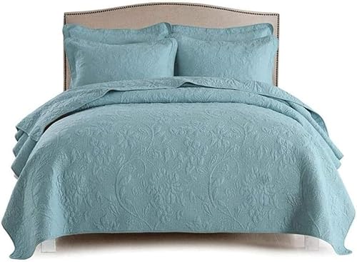 Jwcn Bettwäsche 3-teilige Tagesdecken Doppelbettdecken 100% Baumwolle Bestickte Gesteppte Steppdecke Wendedecken Mit Kissenbezug, Blue, King:230x250cm+50x70cmx2 Jwcn Bettwäsche 3-teilige Tagesdecken Doppelbettdecken 100% Baumwolle Bestickte Gesteppte Steppdecke Wendedecken Mit Kissenbezug, Blue, King:230x250cm+50x70cmx2 von Generic