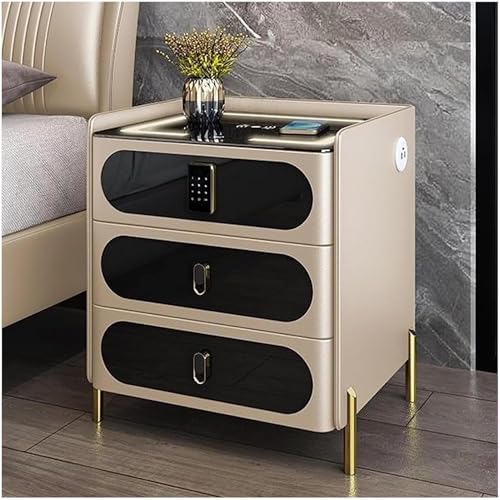 Kabellose Ladestation Beistelltisch Mit Schloss Smart Nachttisch Schrank Led Nachttisch Mit USB 3 Schubladen Holz Nachttisch, Khaki, 40cm/15.7in Kabellose Ladestation Beistelltisch Mit Schloss Smart Nachttisch Schrank Led Nachttisch Mit USB 3 Schubladen Holz Nachttisch, Khaki, 40cm/15.7in von Generic