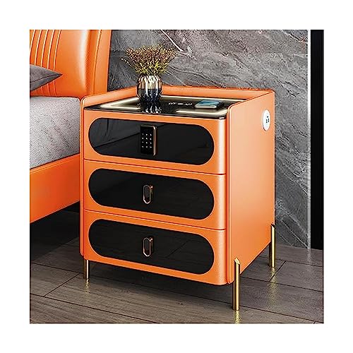 Kabellose Ladestation Beistelltisch mit Schloss und LED-Nachttischlampe Intelligenter Nachttischschrank mit USB 3 Schubladen Moderner Nachttisch aus Holz für das Schlafzimmer von Generic