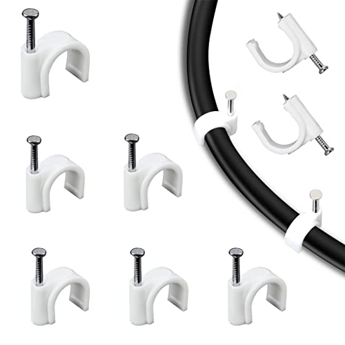 Kabelschelle Nagelschelle 200 Stück Kabel Nagel Befestigung Nagel Weiß Haftclips mit eingestecktem Nagel,Kabelclips Kabelhalter Rund 10mm für Netzwerkkabel von Generic