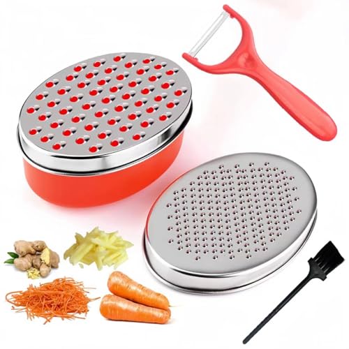 Käsereibe mit Behälter, Edelstahl Reibe für die Küche mit 2 Reibeflächen, Multifunktionale Reibe Häcksler für Käse, Gemüs, Parmesanreibe Kartoffelreibe, mit Reinigungsbürste und Schäler (Rot) Käsereibe mit Behälter, Edelstahl Reibe für die Küche mit 2 Reibeflächen, Multifunktionale Reibe Häcksler für Käse, Gemüs, Parmesanreibe Kartoffelreibe, mit Reinigungsbürste und Schäler (Rot) von Tannest