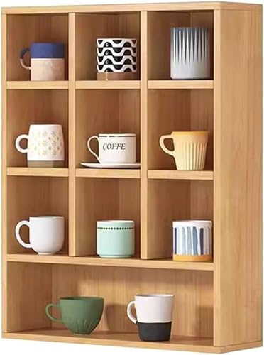 Kaffeebecher Display Rack, Anzeige Kleiner Gegenstände Regal Für Sammelobjekte Schnapsgläser Vitrine Freistehende Oder An Der Wand Montierte Regaleinheit+(Size:45x17x60cm,Color:Natural) von Generic