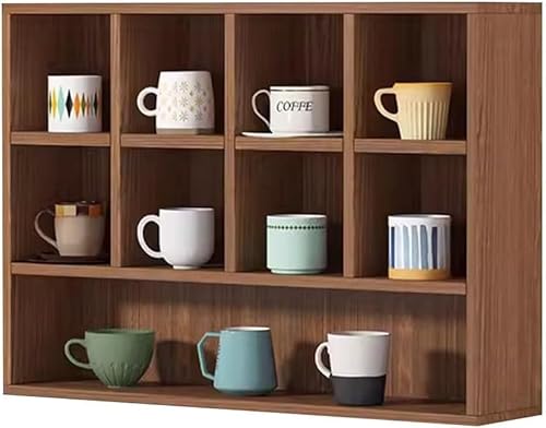 Kaffeebecher Display Rack, Anzeige Kleiner Gegenstände Regal Für Sammelobjekte Schnapsgläser Vitrine Freistehende Oder An Der Wand Montierte Regaleinheit+(Size:60x17x45cm,Color:Braun) von Generic