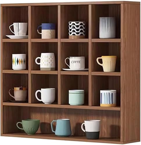 Kaffeebecher Display Rack, Anzeige Kleiner Gegenstände Regal Für Sammelobjekte Schnapsgläser Vitrine Freistehende Oder An Der Wand Montierte Regaleinheit+(Size:60x17x60cm,Color:Braun) von Generic