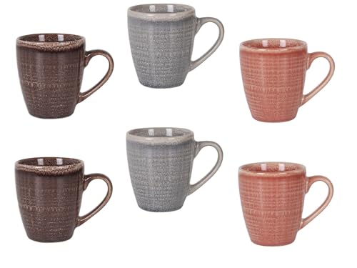 Kaffeebecher Set - 6 Kaffeetassen 200ml | 3 x 2 Keramiktassen in 3 verschiedenen Farben | Heißgetränke Tassen von Generic