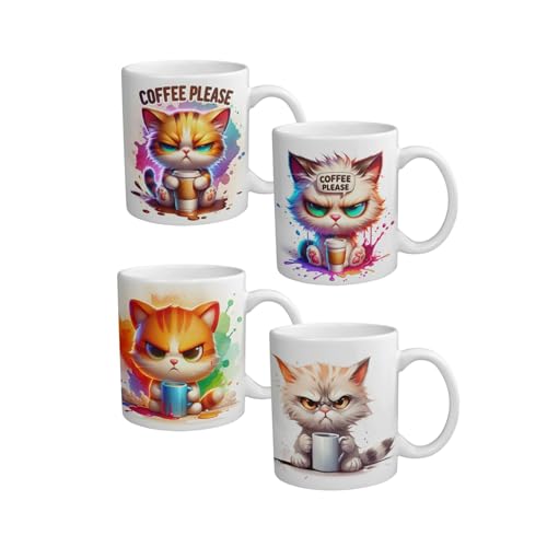 Kaffeebecher Set Grumby Cat 4 teilig Kaffee Tassen Tee Tasse Kakao Tasse 320 ml von Generic