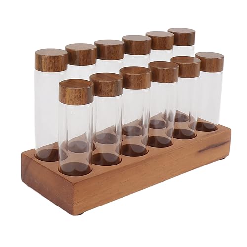 Kaffeebohnen-Aufbewahrungsröhren aus Glas mit Walnussständer – 10 Stück, Organisierte Präsentation von Kaffeebohnen, Hohe Transparenz für Perfekte Präsentation, Langlebig und (2 von Generic