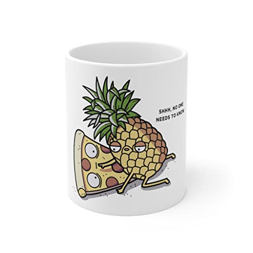 Kaffeetasse mit Aufschrift "No One Needs To Know", lustige Ananas auf Pizza, 325 ml von Generic