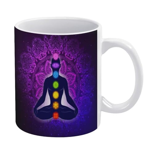 Kaffeetassen Sieben Chakren Yoga Meditation Lotus Lila Mandala, Modern Tassen Keramik Kaffeebecher Für Büro Frauen Arbeit 330Ml von Generic