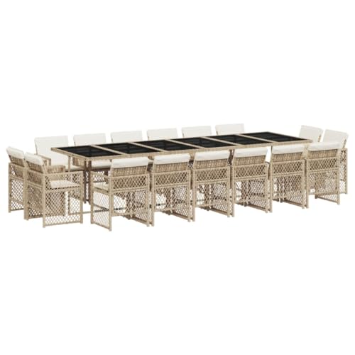 Kangmusi 17-TLG. Garten-Essgruppe mit Kissen Beige Poly Rattan,3210886 von Generic