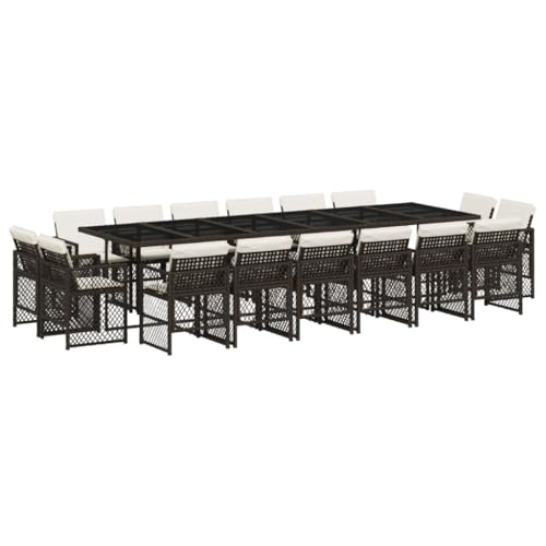 Kangmusi 17-TLG. Garten-Essgruppe mit Kissen Braun Poly Rattan,3210885 von Generic
