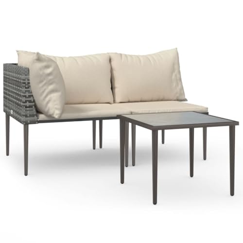 Kangmusi 3-TLG. Garten-Lounge-Set mit Kissen Grau Poly Rattan,364129 von Generic