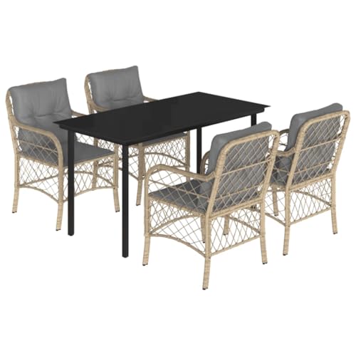 Kangmusi 5-TLG. Garten-Essgruppe mit Kissen Beigemischung Poly Rattan,3212161 Kangmusi 5-TLG. Garten-Essgruppe mit Kissen Beigemischung Poly Rattan,3212161 von Generic