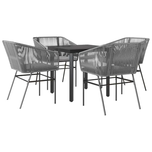 Kangmusi 5-TLG. Garten-Essgruppe mit Kissen Grau Poly Rattan Glas,3334626 Kangmusi 5-TLG. Garten-Essgruppe mit Kissen Grau Poly Rattan Glas,3334626 von Generic