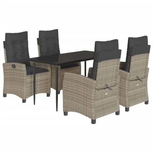 Kangmusi 5-TLG. Garten-Essgruppe mit Kissen Hellgrau Poly Rattan,3212845 von Generic
