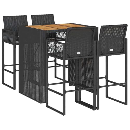 Kangmusi 5-TLG. Gartenbar-Set ohne Kissen Schwarz Poly Rattan Akazie,3328886 von Generic