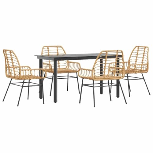 Kangmusi 5-teiliges Garten-Esszimmerset Braunes Polyrattanglas,3334543 von Generic
