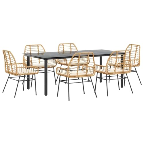 Kangmusi 7-TLG. Garten-Essgruppe mit Kissen Braun Poly Rattan Glas,3334560 von Generic