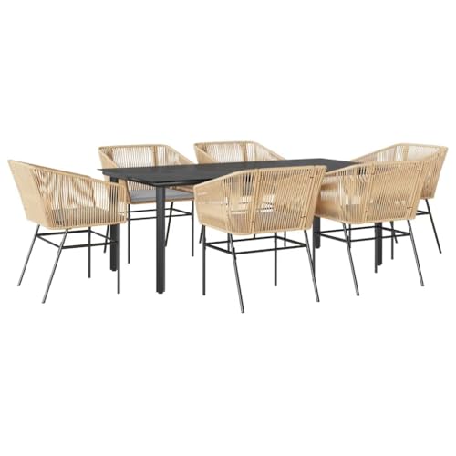 Kangmusi 7-TLG. Garten-Essgruppe mit Kissen Braun Poly Rattan Glas,3334623 von Generic