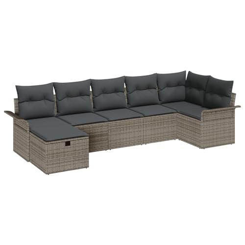 Kangmusi 7-teiliges Garten Sofa Set mit Kissen Grau Poly Rattan, 2-Sitzer Garten Sofa mit Stauraum & Kissen Grau Poly Rattan,3360230 von Generic