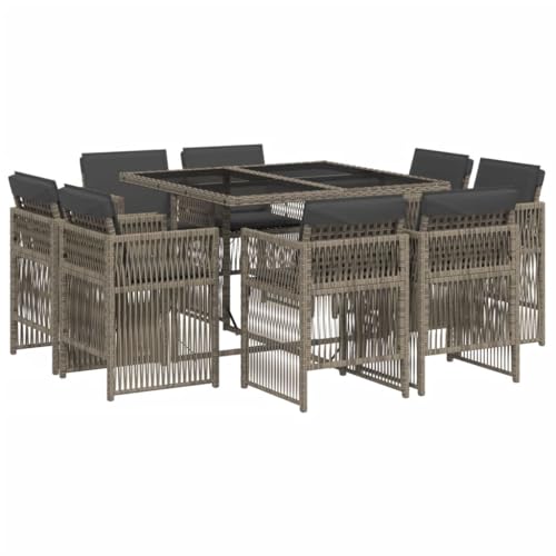 Kangmusi 9-TLG. Garten-Essgruppe mit Kissen Grau Poly Rattan,3211016 von Generic