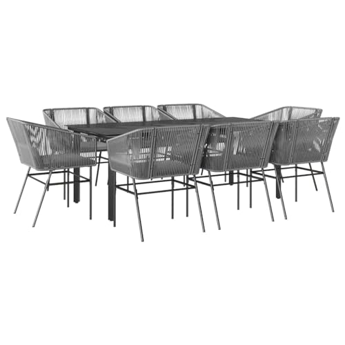 Kangmusi 9-TLG. Garten-Essgruppe mit Kissen Grau Poly Rattan Glas,3334631 von Generic