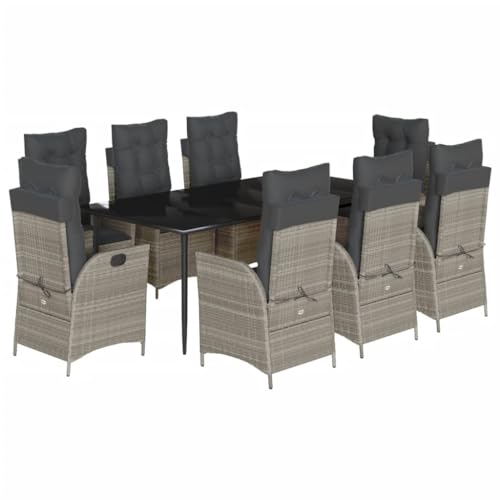 Kangmusi 9-TLG. Garten-Essgruppe mit Kissen Hellgrau Poly Rattan,3213282 von Generic