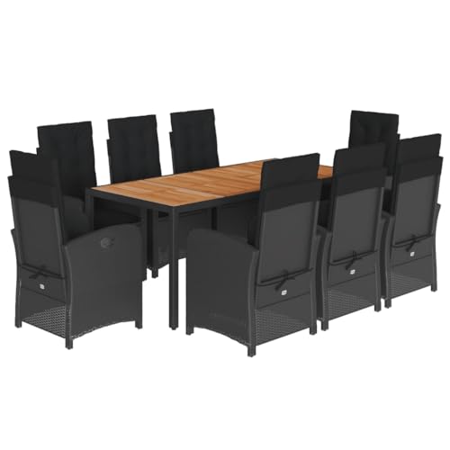Kangmusi 9-TLG. Garten-Essgruppe mit Kissen Schwarz Poly Rattan, Schwarz 3212238 von Generic