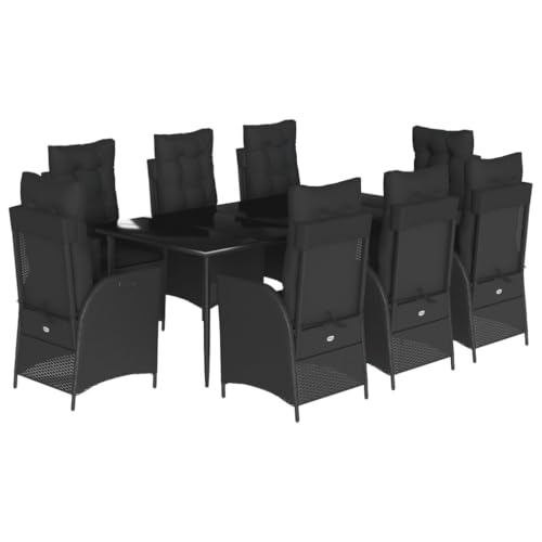 Kangmusi 9-TLG. Garten-Essgruppe mit Kissen Schwarz Poly Rattan,3213183 von Generic