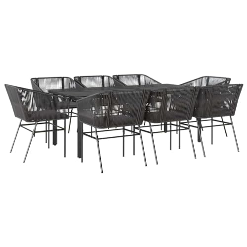 Kangmusi 9-TLG. Garten-Essgruppe mit Kissen Schwarz Poly Rattan Glas,3334617 von Generic
