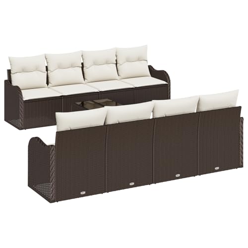 Kangmusi 9-teiliges Garten Sofa Set mit Kissen Braun Poly Rattan, 2-Sitzer Garten Sofa mit Kissen Braun Poly Rattan,3345628 von Generic