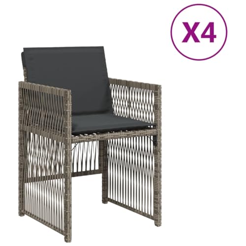 Kangmusi Gartenstühle mit Kissen 4 STK. Grau Poly Rattan,364968 von Generic