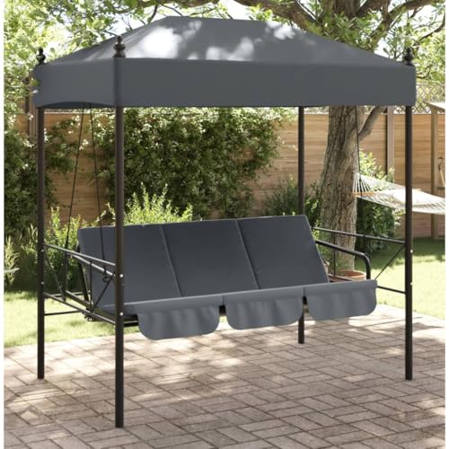 Kangmusi Hollywoodschaukel mit Dach Dunkelgrau Stahl, kangmusi4008901 von Generic