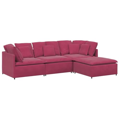 Kangmusi Modulares Sofa mit Fußhocker Kissen Samt Weinrot,3321313 von Generic