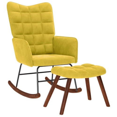 Kangmusi Schaukelstuhl mit Hocker Gelber Samt, Gelb 4016850 von Generic